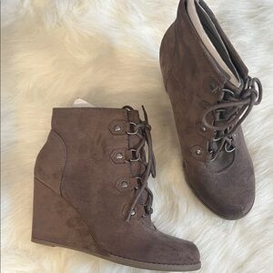 Brown Suede Wedge Ankle Boots